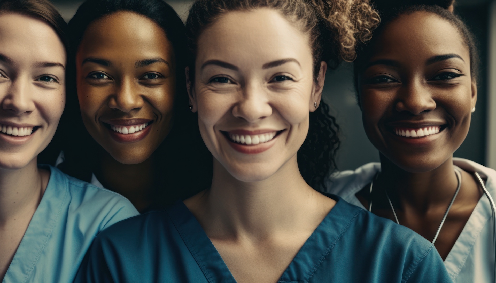 line of smiling nurses